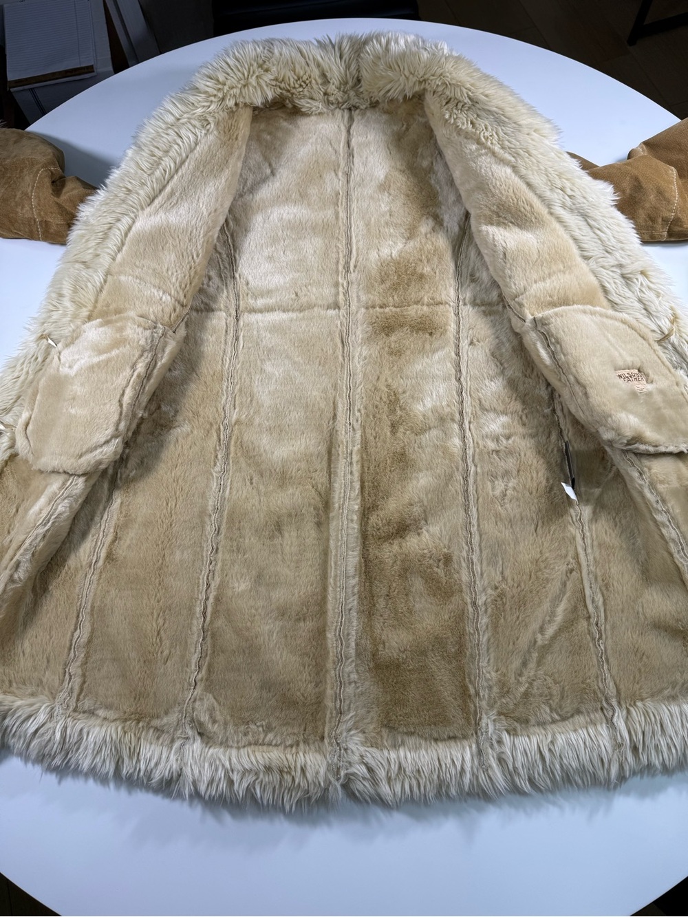 Penny Lane Brown Suede Shearling Coat with Cream Fur Trim - Picture 8 of 14